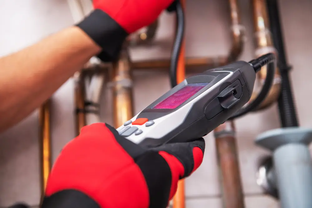 technician uses advanced device to inspect natural gas systems at facility